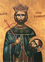 A Serbian Orthodox icon of Prince Jovan Vladimir, who was recognized as a saint shortly after his death